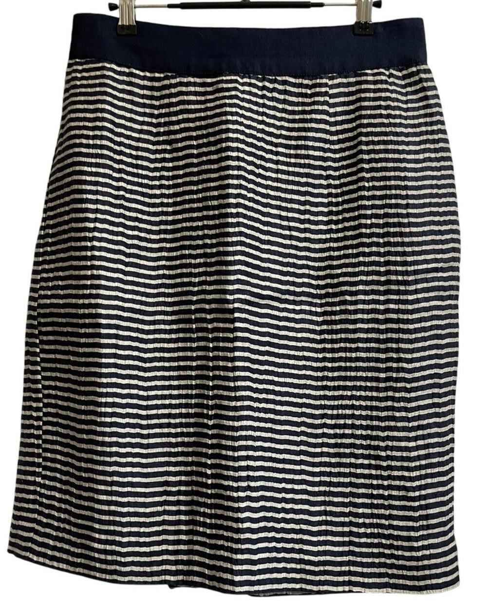 Ann Taylor The Loft Navy Blue Striped Crinkle Blend Pencil Skirt Size 6